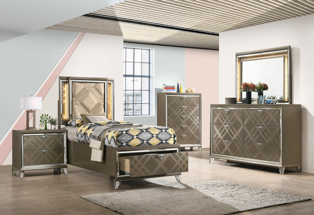 Skylar Dresser in Dark Champagne - lifestyle