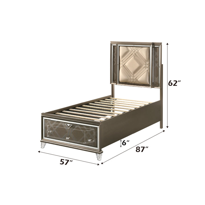 Skylar Full Bed with Led &amp; Storage in LED, Leatherette &amp; Dark Champagne - dimensions