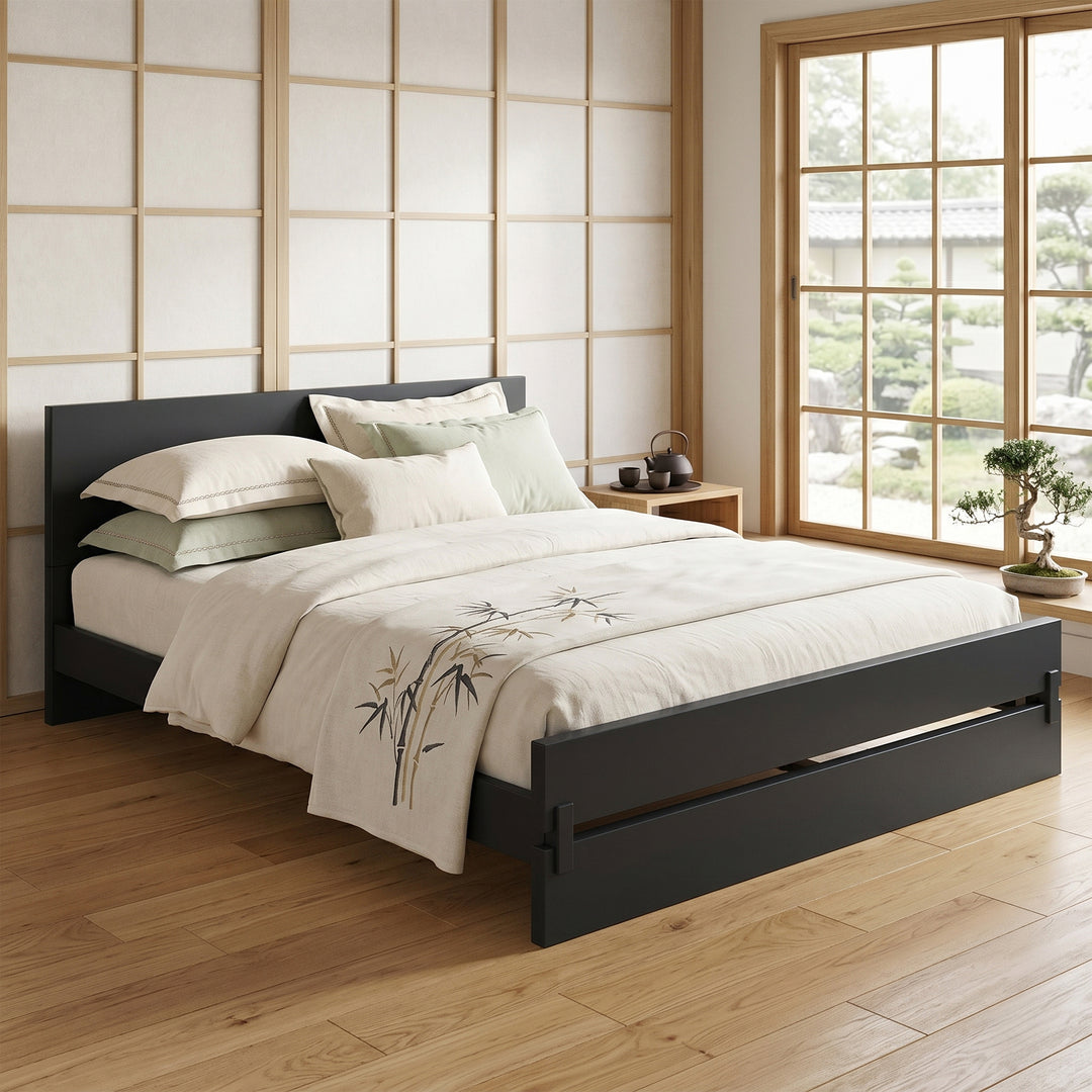 Solid Bamboo Queen Platform Bed – Black