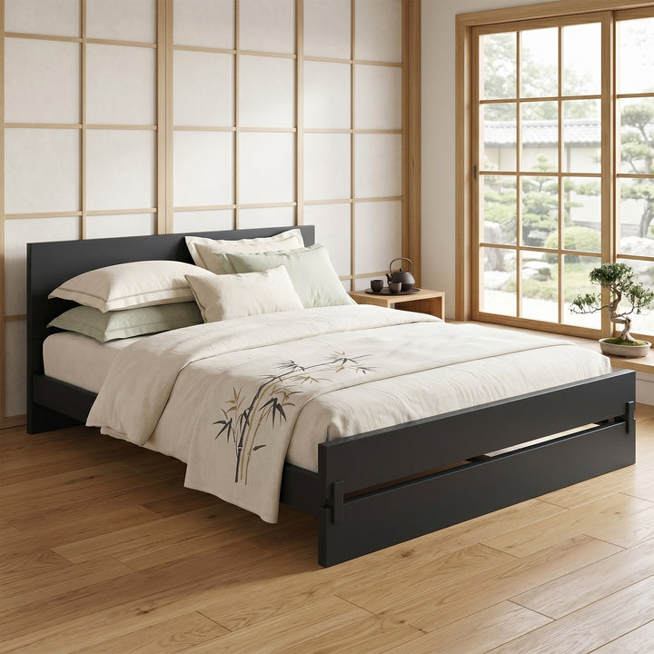 Solid Bamboo Queen Platform Bed – Black