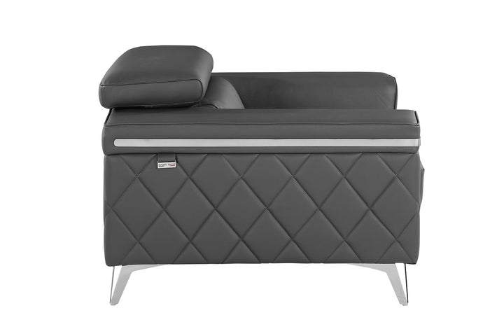 DivanItalia 1140 Chair with Adjustable Headrest in Top-Grain Italian Leather - Dark Gray