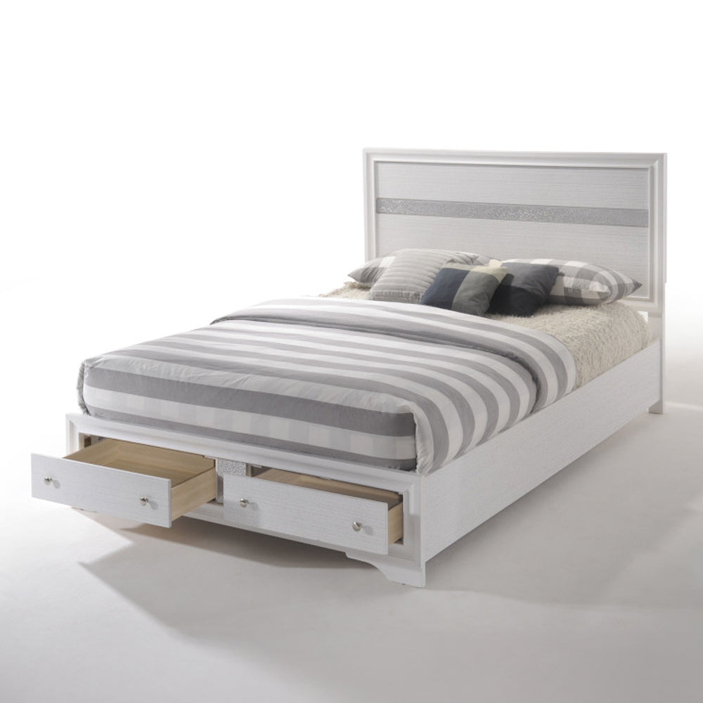 Naima EK Bed with Storage in White