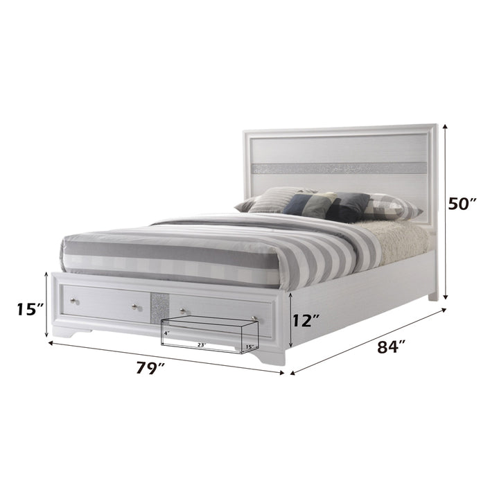Naima EK Bed with Storage in White - dimensions