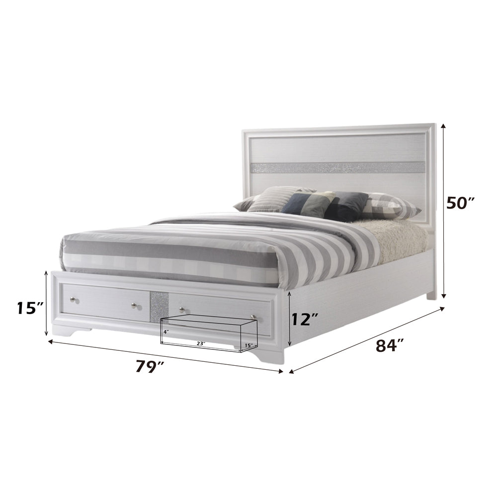 Naima EK Bed with Storage in White - dimensions