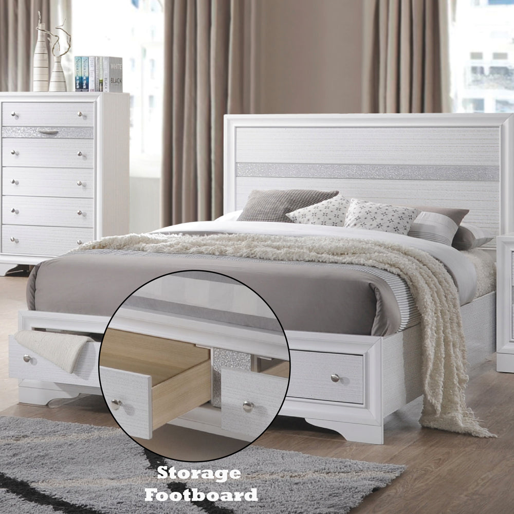 Naima EK Bed with Storage in White - features