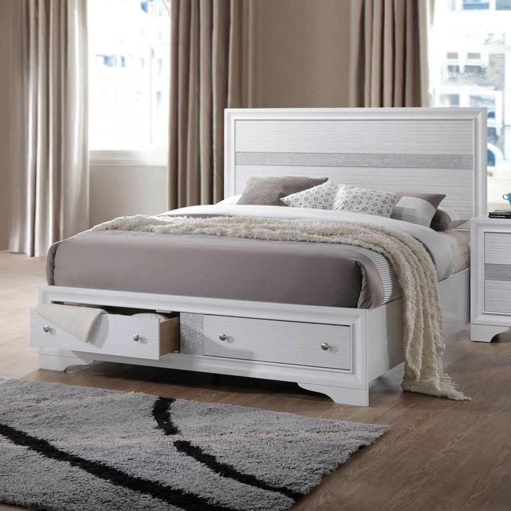 Naima Queen Bed with Storage in White