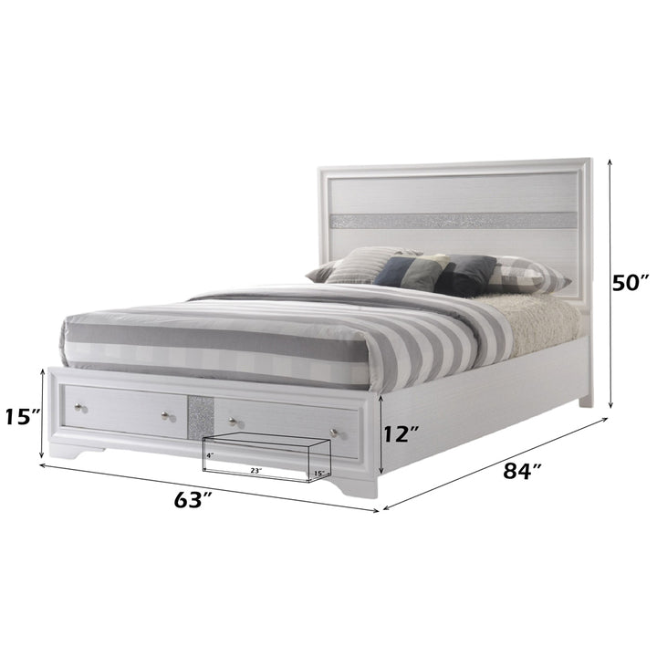 Naima Queen Bed with Storage in White - dimensions