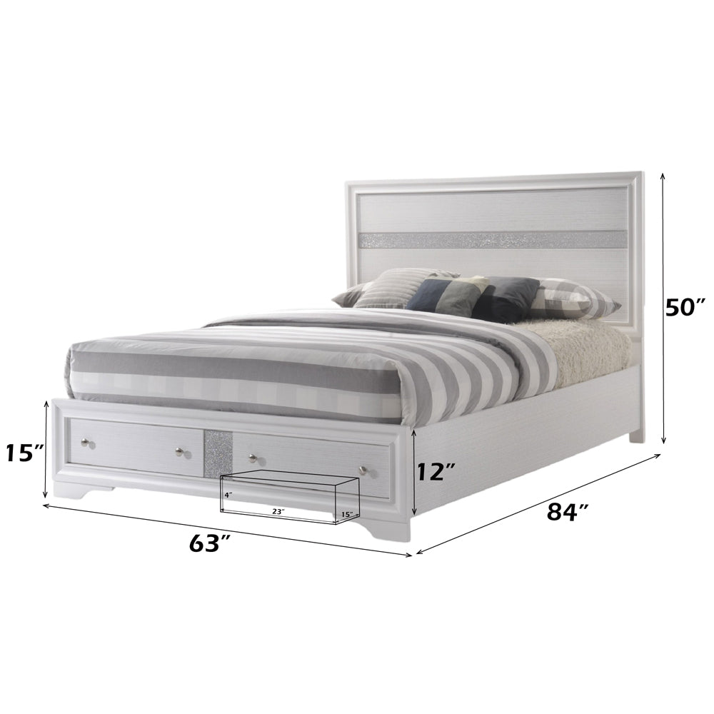 Naima Queen Bed with Storage in White - dimensions