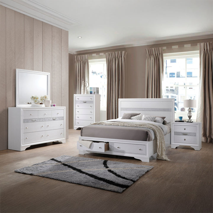 Naima Queen Bed with Storage in White - lifestyle