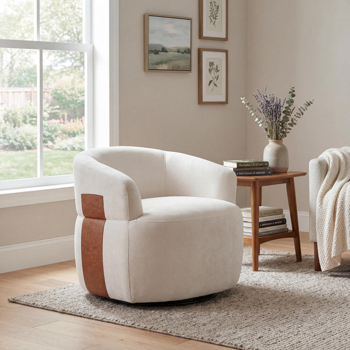 Swivel Barrel Accent Chair – White