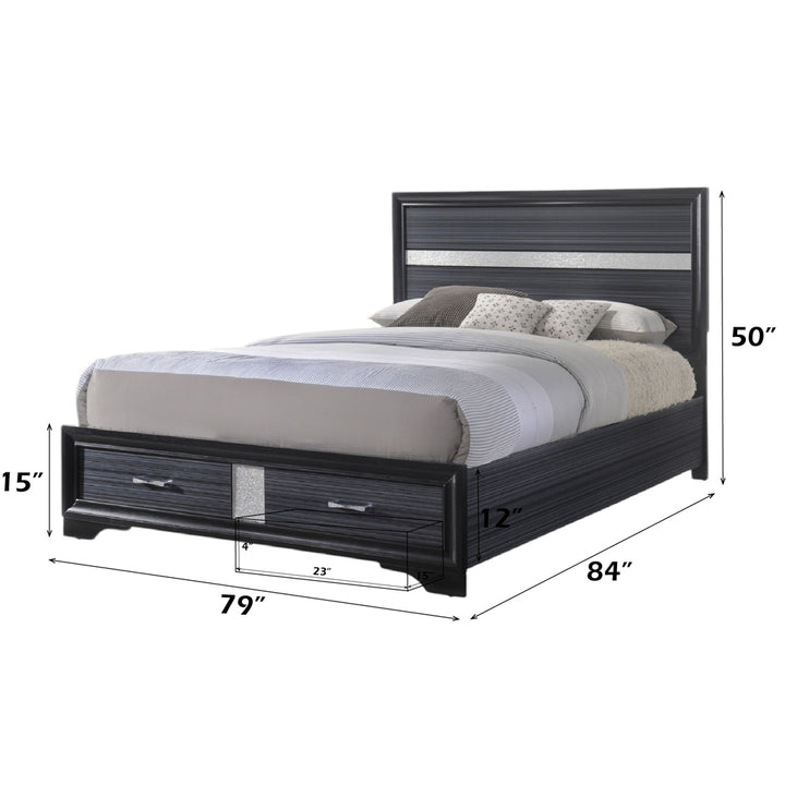 Naima EK Bed with Storage in Black - dimensions