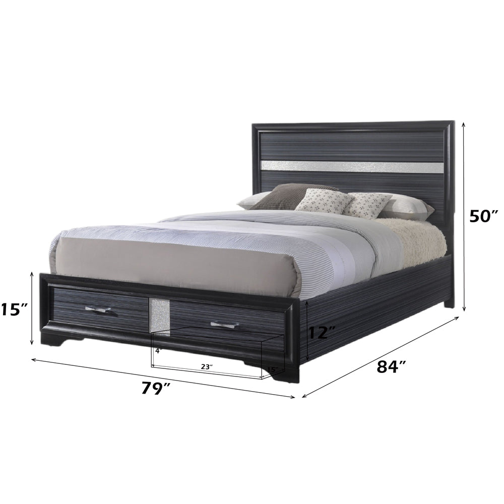 Naima EK Bed with Storage in Black - dimensions