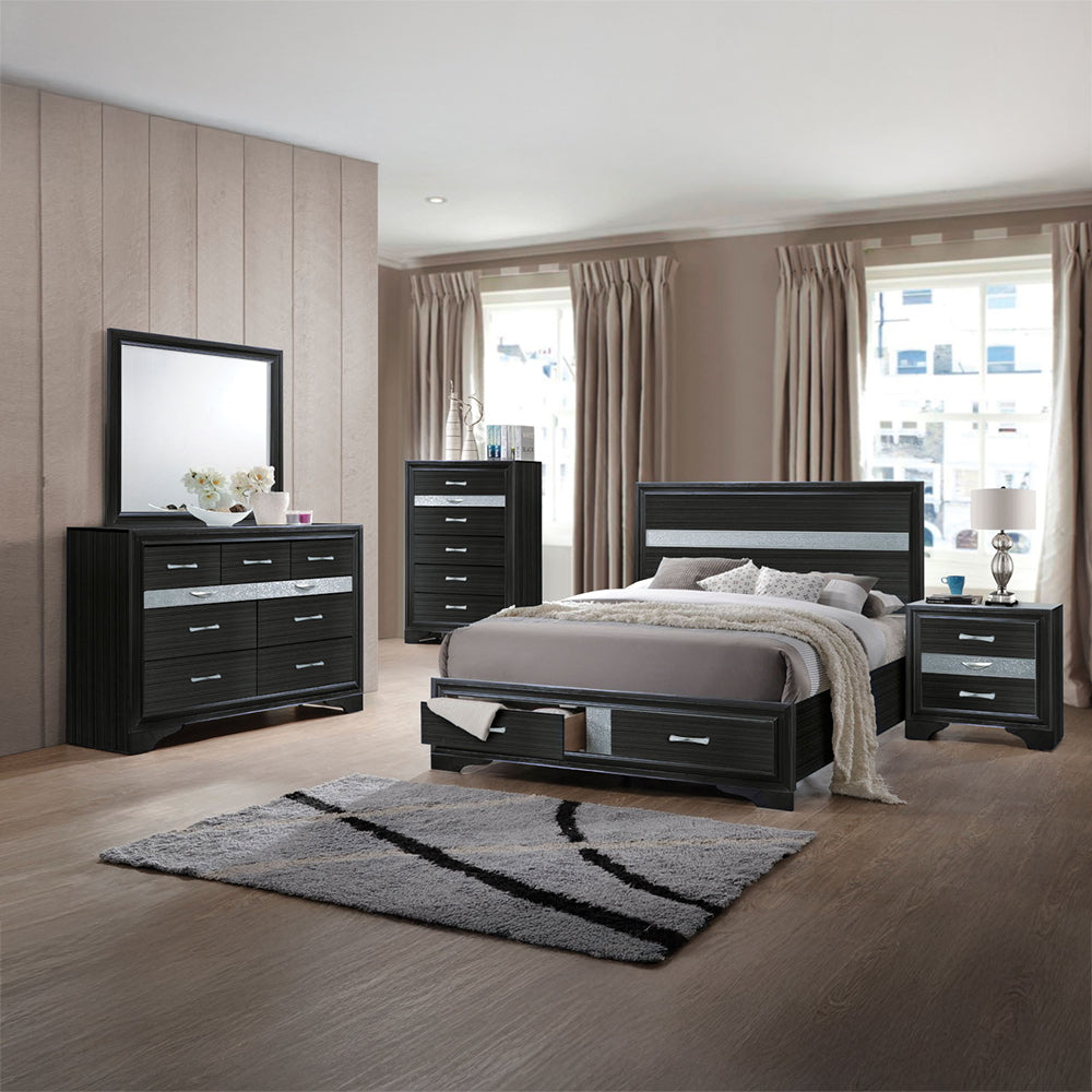 Naima EK Bed with Storage in Black - lifestyle