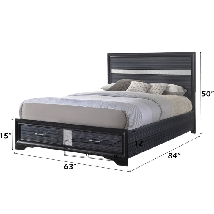 Naima Queen Bed with Storage in Black - dimensions