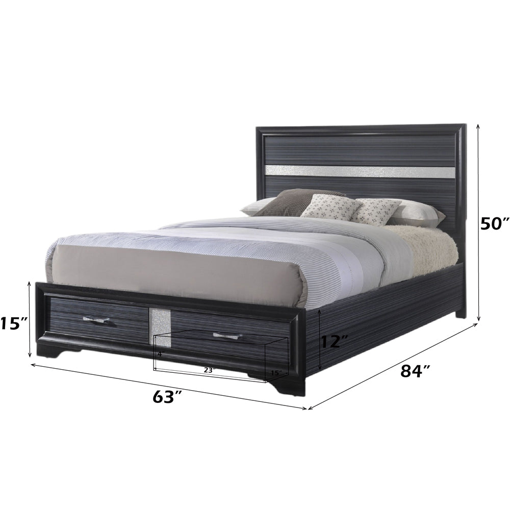 Naima Queen Bed with Storage in Black - dimensions