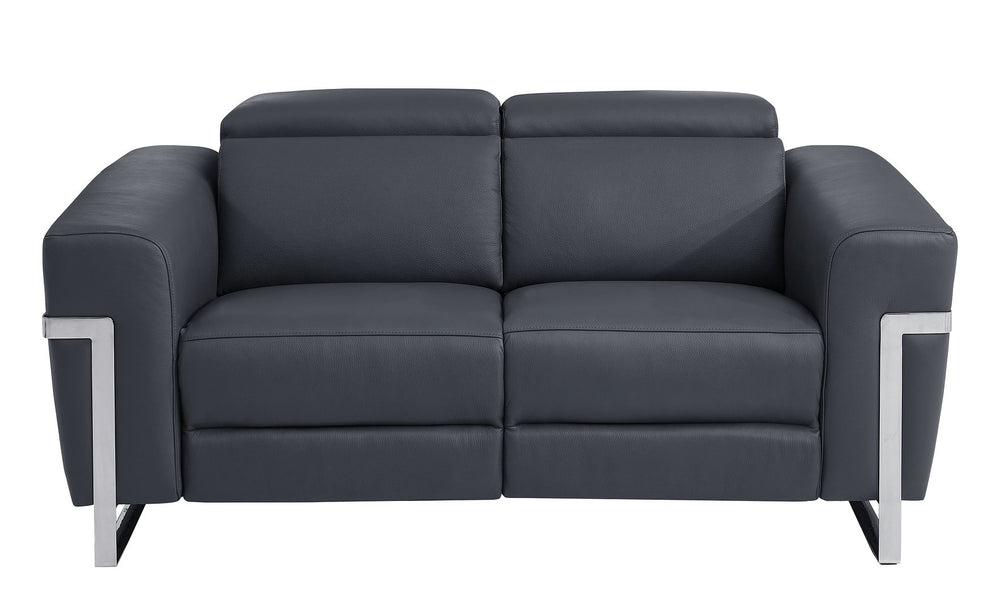 DivanItalia 990 Power Reclining 2-Piece Sofa Set with Power Headrest in Top-Grain Italian Leather - Dark Gray