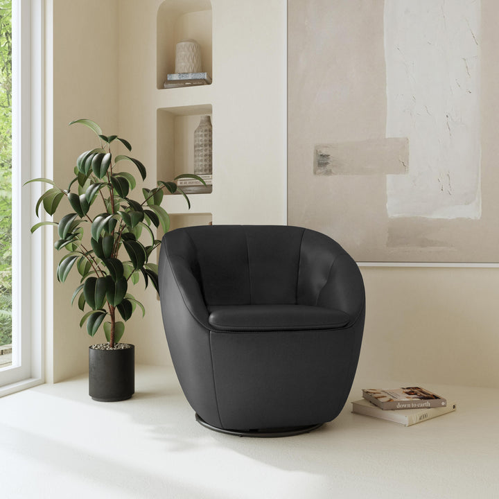 Wade Leather Swivel Chair in Ebony