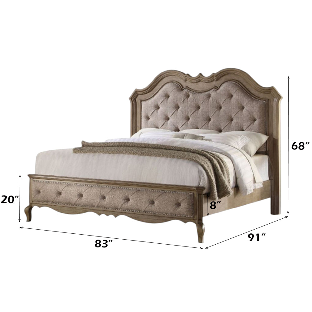 Chelmsford EK Bed in Beige Fabric & Antique Taupe - dimensions