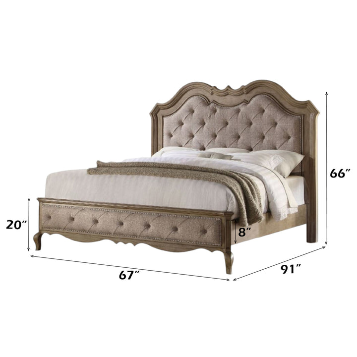 Chelmsford Queen Bed in Beige Fabric &amp; Antique Taupe - dimensions