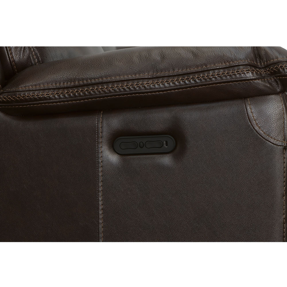 Fenwick Leather Power Reclining Loveseat with Power Headrests in Dark Chocolate