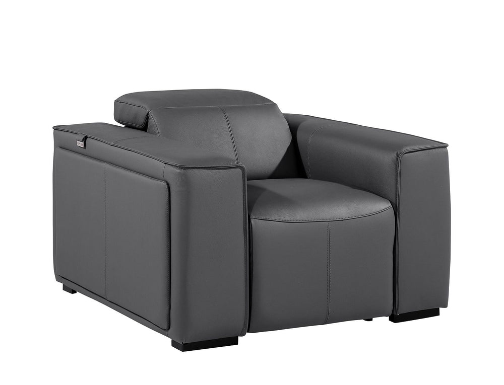 DivanItalia 1224 Top Grain Italian Leather Power Reclining Chair with Power Headrests - Dark Gray