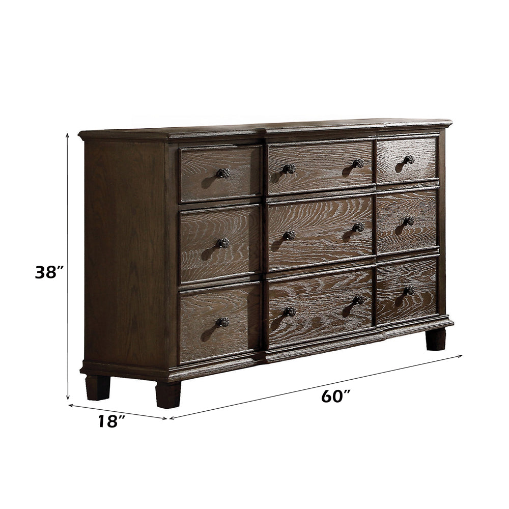 Baudouin Dresser in Weathered Oak - dimensions