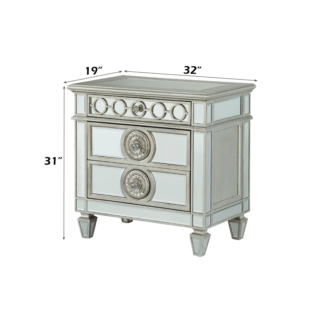 Varian Nightstand in Mirrored & Sliver - dimensions
