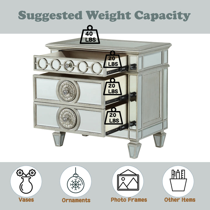 Varian Nightstand in Mirrored &amp; Sliver - features