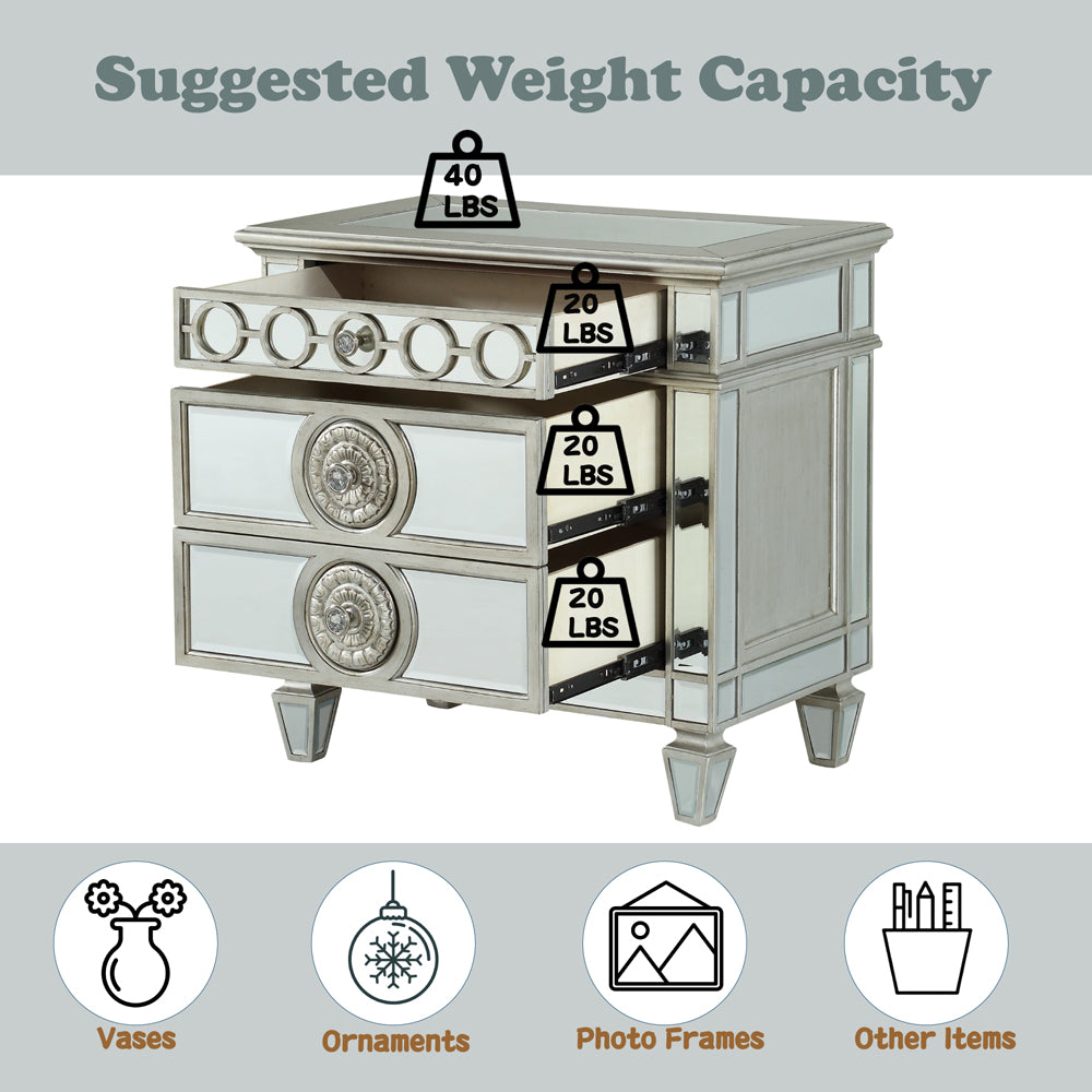 Varian Nightstand in Mirrored & Sliver - features