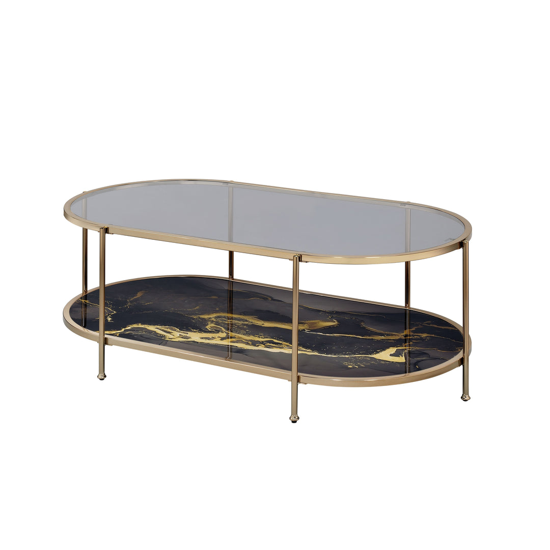 Fiorella - Marble Print Glass Coffee Table - Black