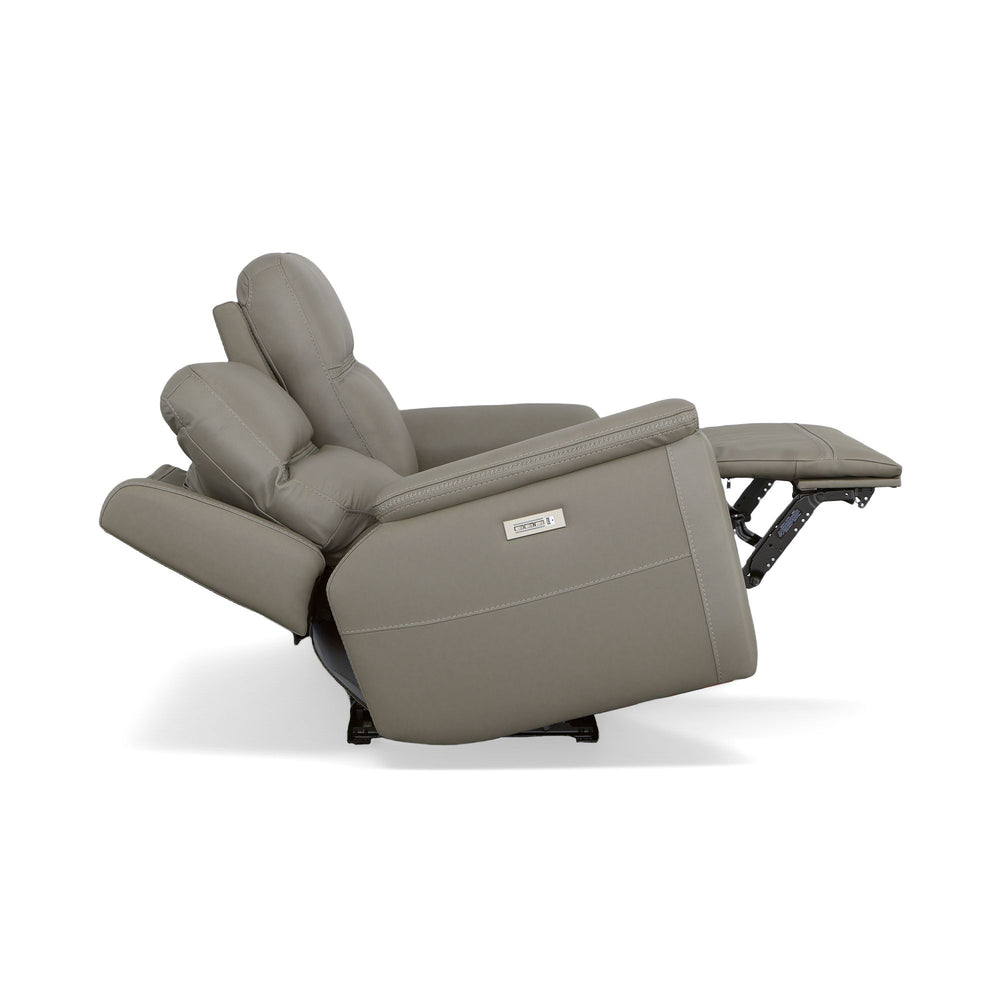 Sawyer Leather Power Reclining Loveseat w/ Pwr Headrests, Lumbar in Grey