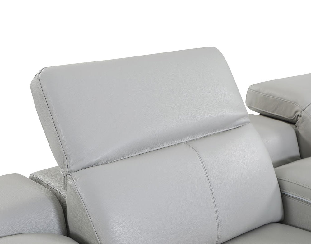 DivanItalia 9762 Top Grain Italian Leather Power Reclining Chair with Adjustable Headrests - Light Gray