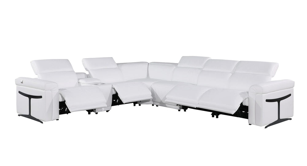 DivanItalia 1126 7-Piece L-Shaped Sectional Sofa in Top Grain Italian Leather with 4 Power Recliners & Power Headrests - White