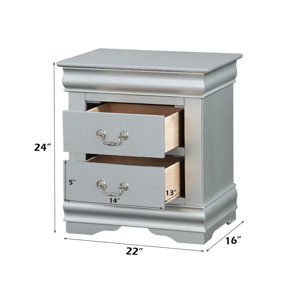 Louis Philippe III Nightstand in Platinum Finish - dimensions