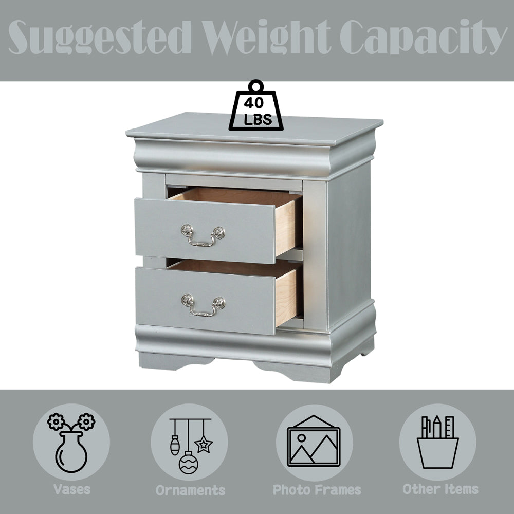 Louis Philippe III Nightstand in Platinum Finish - features