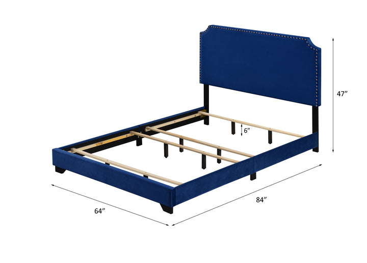 Haemon Queen Bed in Blue Velvet - line drawing