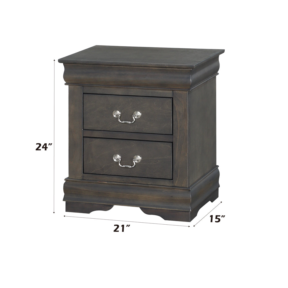 Louis Philippe Nightstand in Dark Gray Finish - dimensions