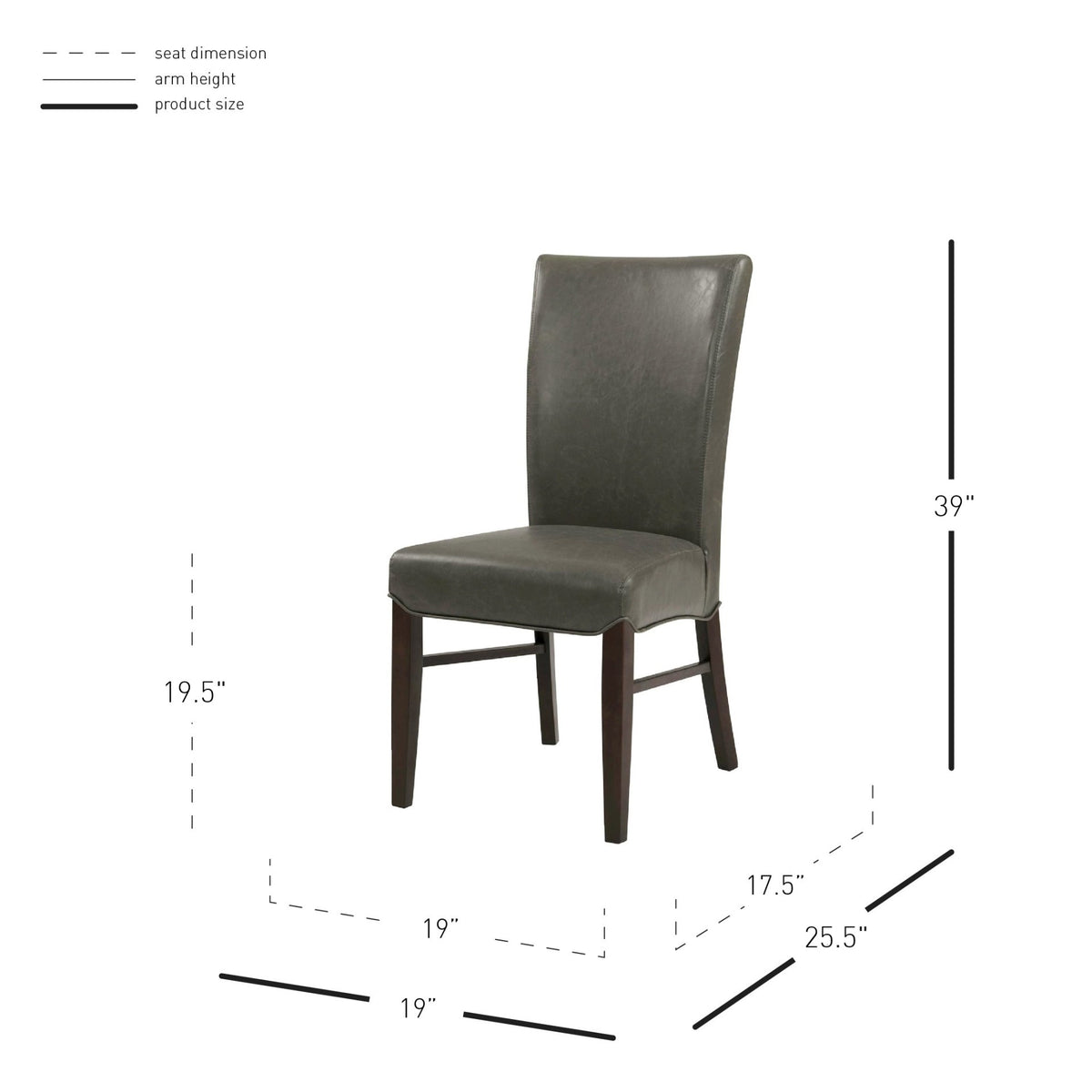 Milton Bonded Leather Dining Side Chair Wenge Legs - Vintage Gray - view 2