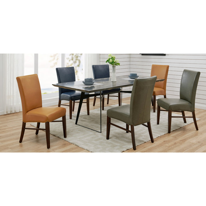 Milton Bonded Leather Dining Side Chair Wenge Legs - Vintage Blue - view 3