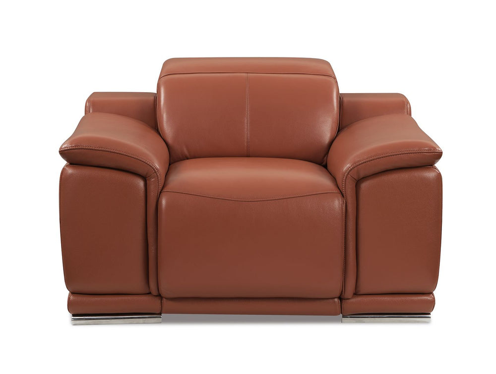DivanItalia 9762 Top Grain Italian Leather Power Reclining Sofa, Loveseat and Chair Set with Adjustable Headrests - Camel