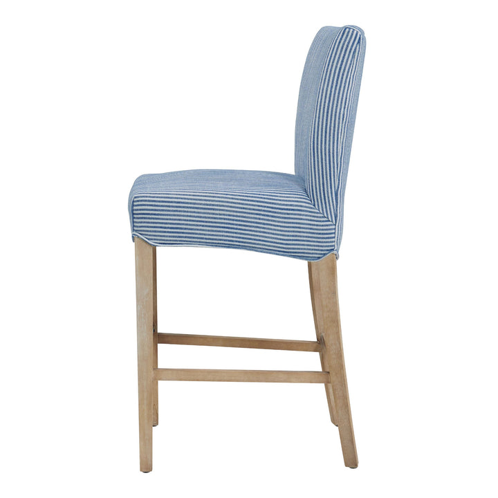 Milton Fabric Counter Stool Natural Wood Legs - Blue Stripes - view 5