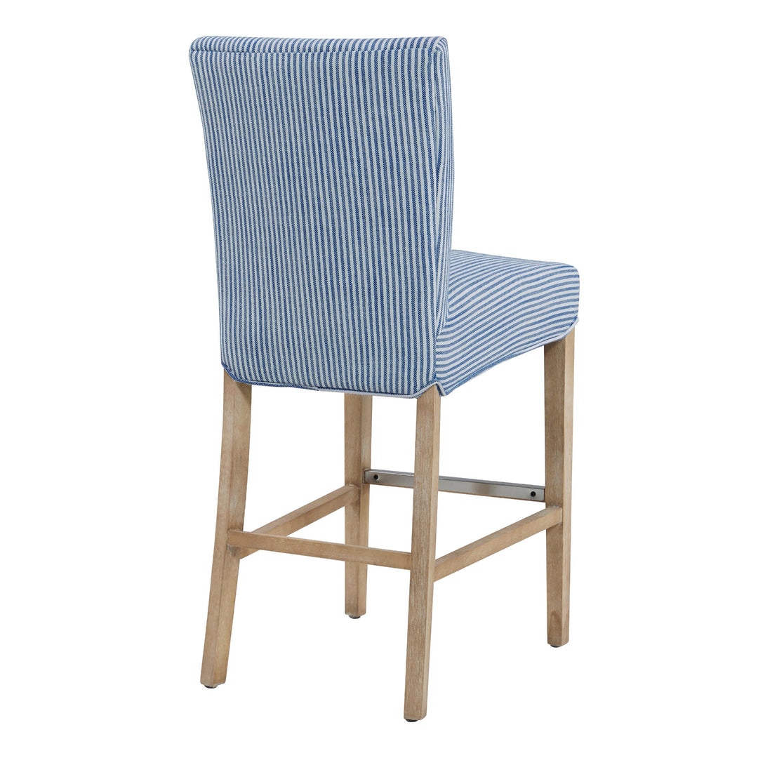 Milton Fabric Counter Stool Natural Wood Legs - Blue Stripes - view 7