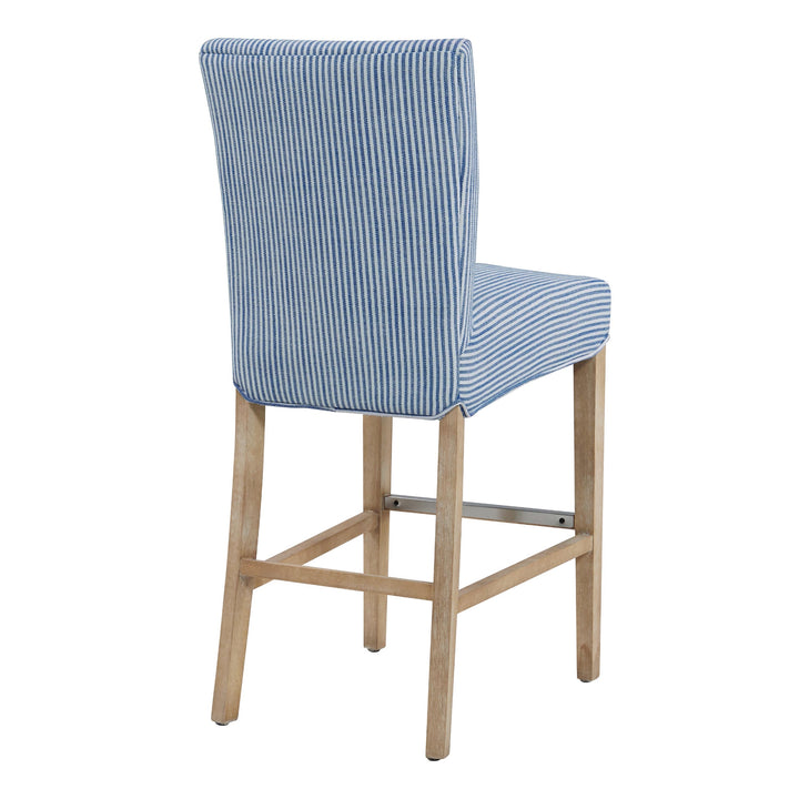 Milton Fabric Counter Stool Natural Wood Legs - Blue Stripes - view 7