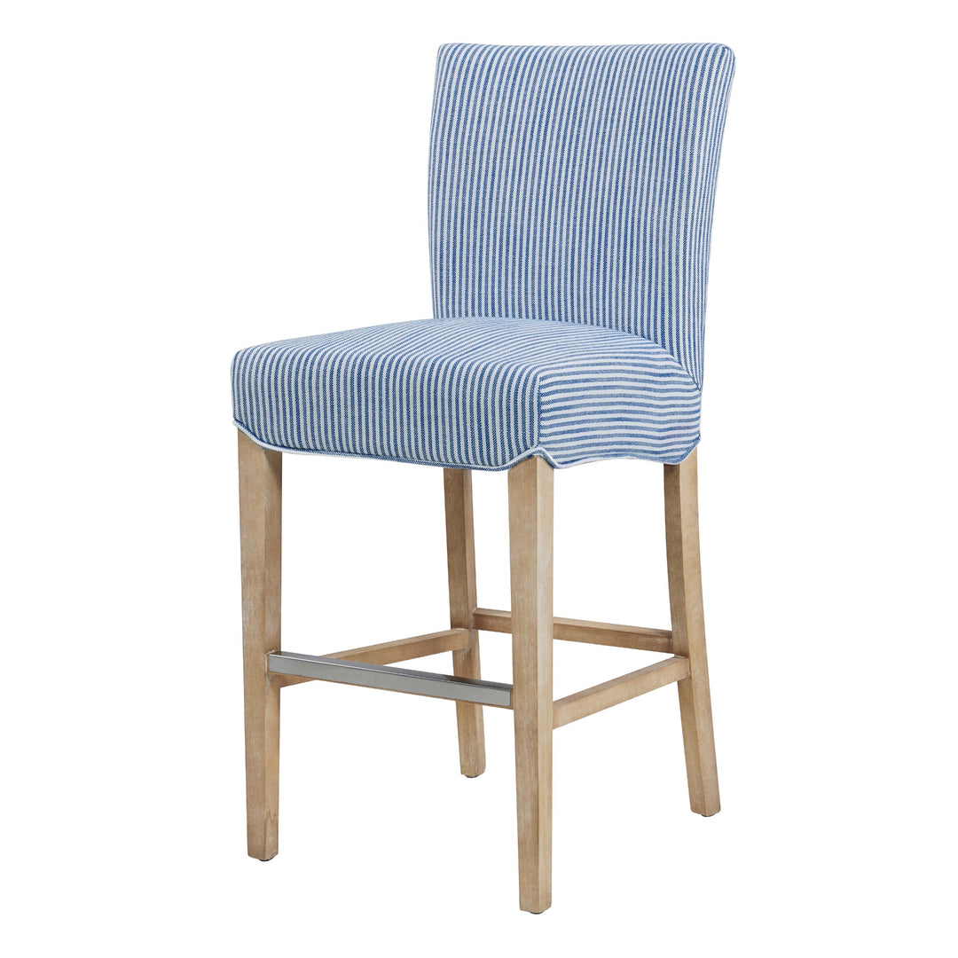Milton Fabric Counter Stool Natural Wood Legs - Blue Stripes