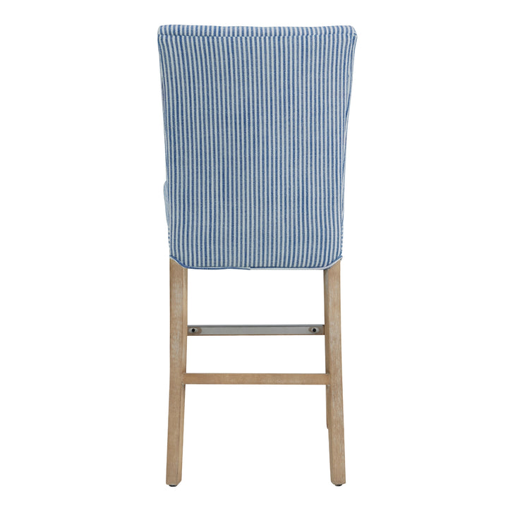 Milton Fabric Counter Stool Natural Wood Legs - Blue Stripes - view 6