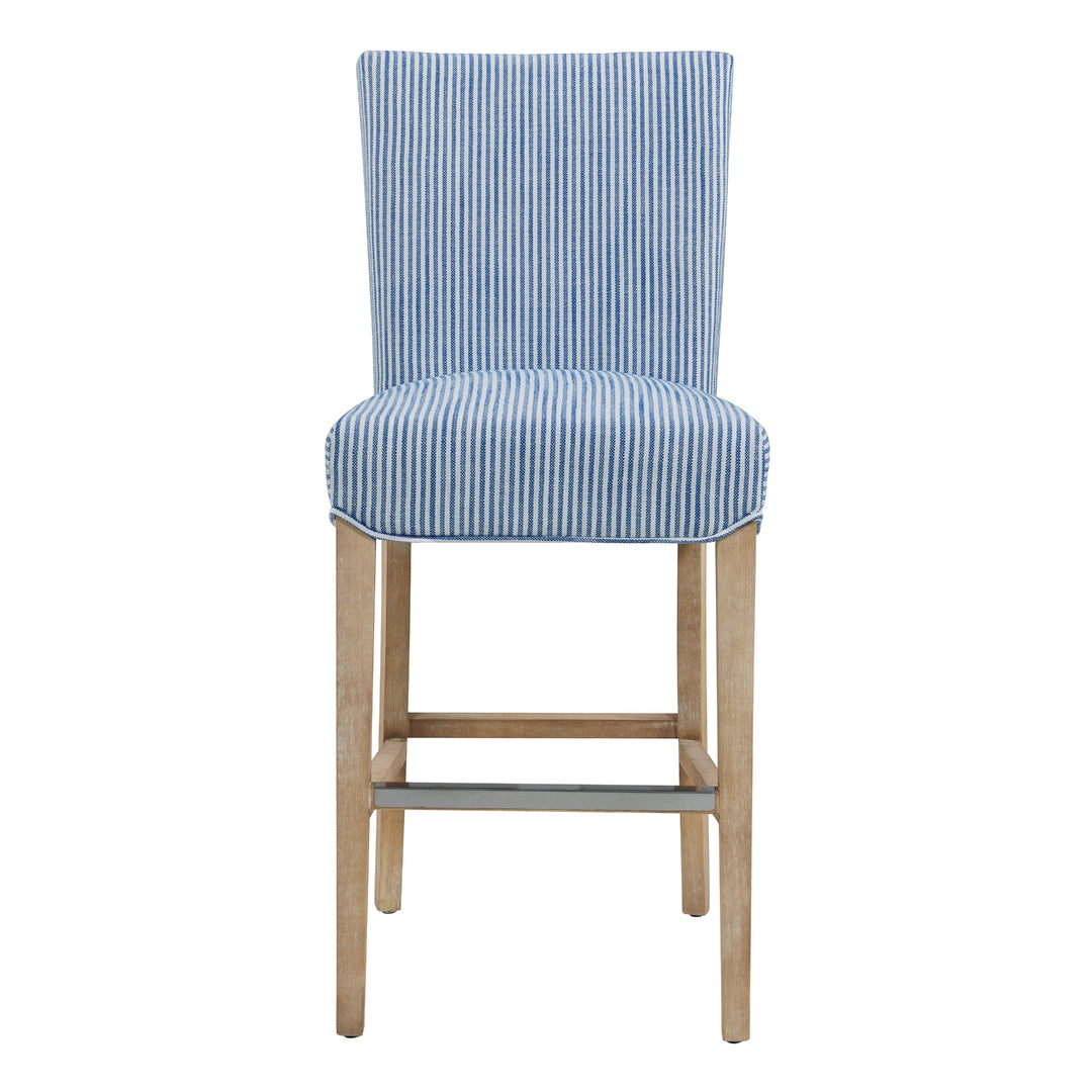 Milton Fabric Counter Stool Natural Wood Legs - Blue Stripes - view 4