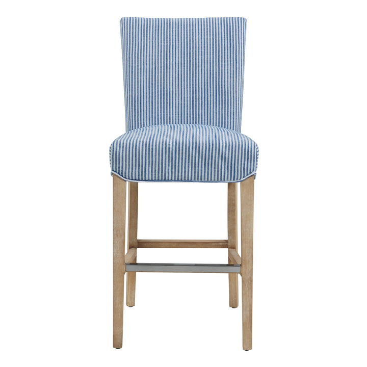 Milton Fabric Counter Stool Natural Wood Legs - Blue Stripes - view 4