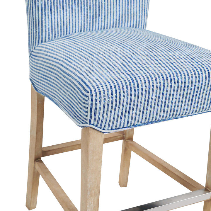 Milton Fabric Counter Stool Natural Wood Legs - Blue Stripes - view 8
