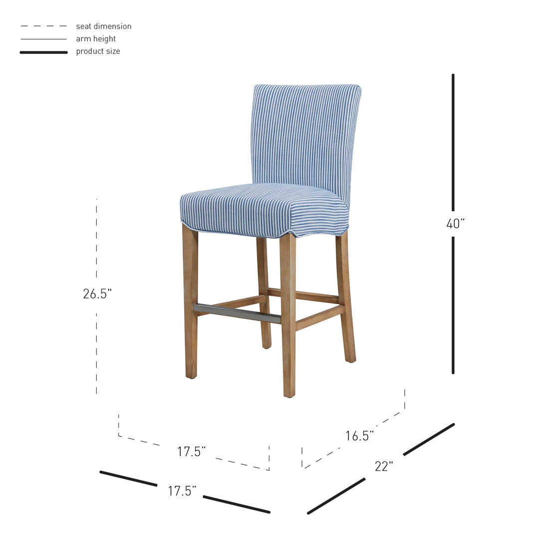 Milton Fabric Counter Stool Natural Wood Legs - Blue Stripes - view 2