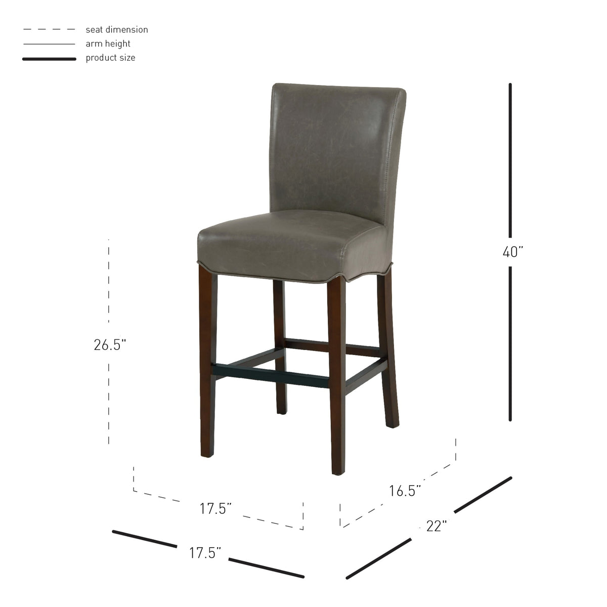 Milton Bonded Leather Counter Stool Wenge Legs - Vintage Gray - view 2